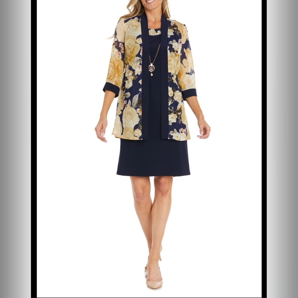 R & M Richards Women's Printed Chiffon Jacket Dress NWT Size 22W